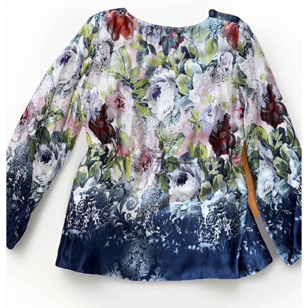 SUNDANCE Winter Garden Watercolor Floral Lined Silk Top Blouse Sz M Boho Chic - Picture 2 of 13
